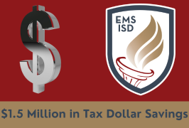  $1.5 Million in Bond savings silver dollar sign EMS ISD logo